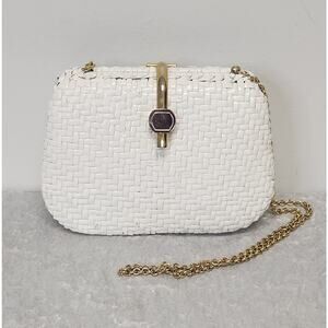 Vintage VANESSA Womens White Wicker w/ Gold-Tone Chain Strap Handbag